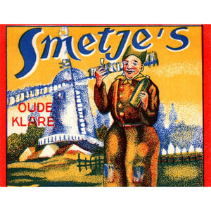 Smetje's Spirits Label Dutch Man Wooden Shoes Windmill Original Dutch Beverage